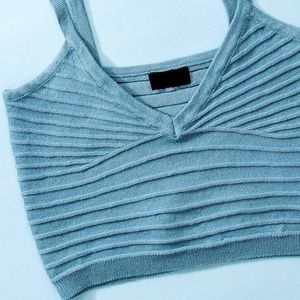 Blue Ribbed‎ Knit Crop Top